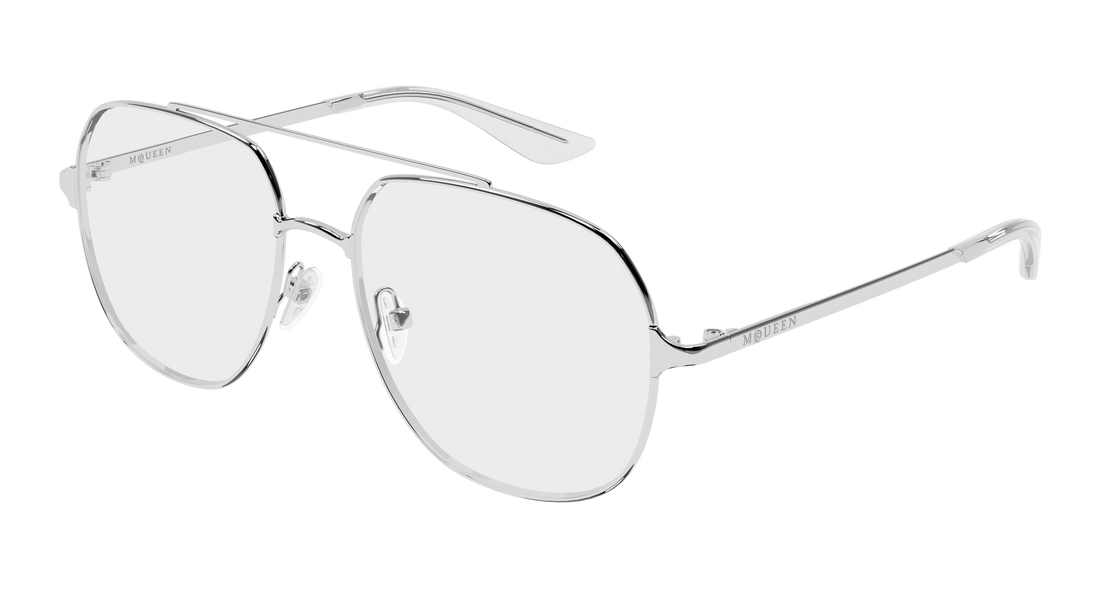 Brillen alexander mcqueen am0591o 001 plateado pilot/navigator unisex größe 55mm - Hauptansicht