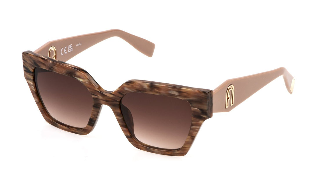 Solglasögon furla sfu811 06yh marron square femenino storlek 54mm - Huvudvy