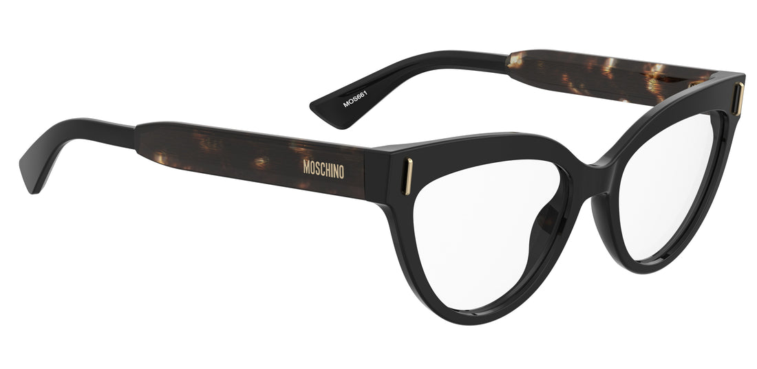 Óculos graduados moschino mos661 wr7 negro cat eye femenino tamanho 53mm - Vista de detalhe