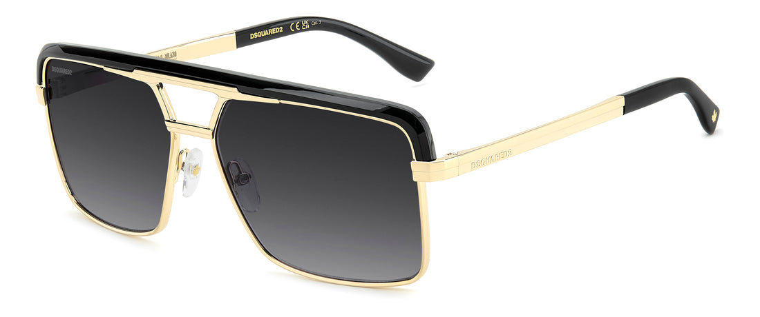 Solbriller dsquared2 d2 0212/s 2m2 9o negro rectangular masculino størrelse 61mm - Hovedvisning