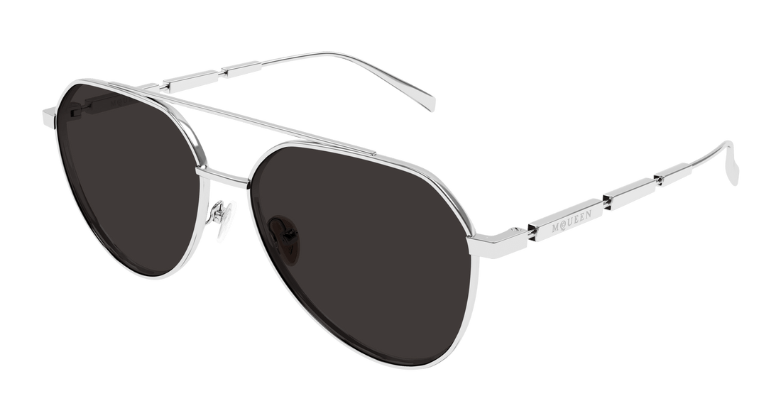Solglasögon alexander mcqueen am0478s 001 plateado pilot/navigator masculino storlek 59mm - Huvudvy