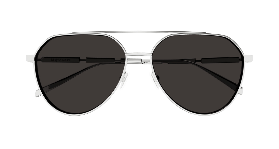 Solglasögon alexander mcqueen am0478s 001 plateado pilot/navigator masculino storlek 59mm - Detaljvy