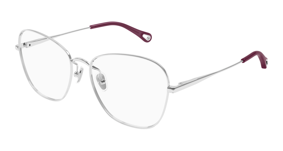 Briller chloé ch0344o 001 plateado cat eye femenino størrelse 56mm - Hovedvisning