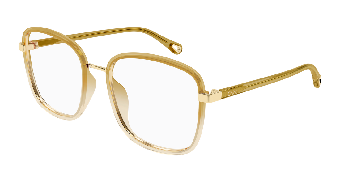 Glasögon chloé ch0034o 024 beige rectangular / squared femenino storlek 53mm - Huvudvy