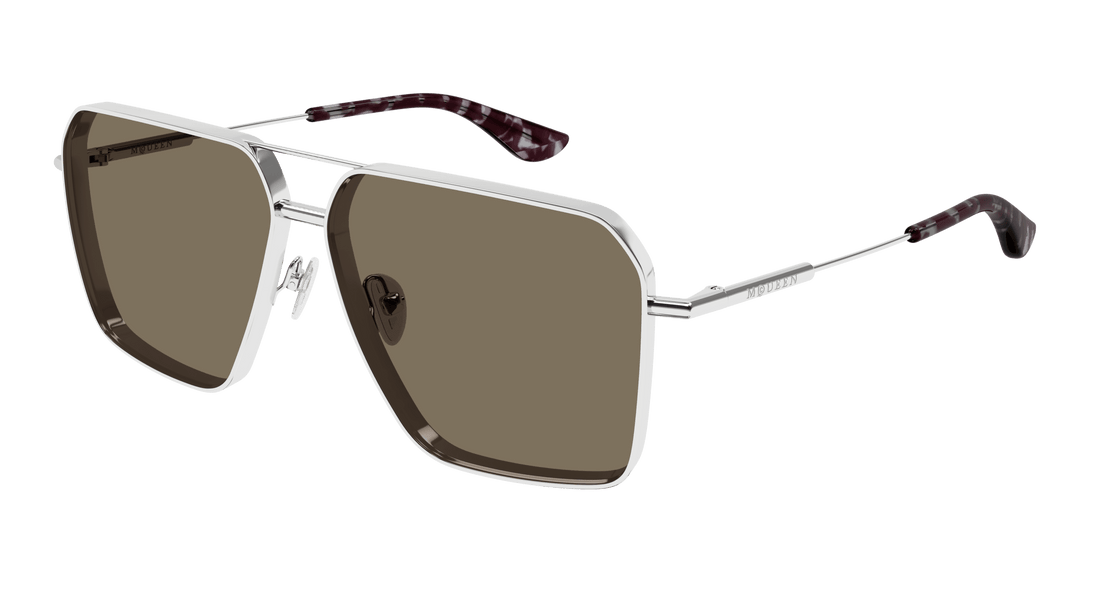 Solglasögon alexander mcqueen am0500s 002 plateado pilot masculino storlek 60mm - Huvudvy