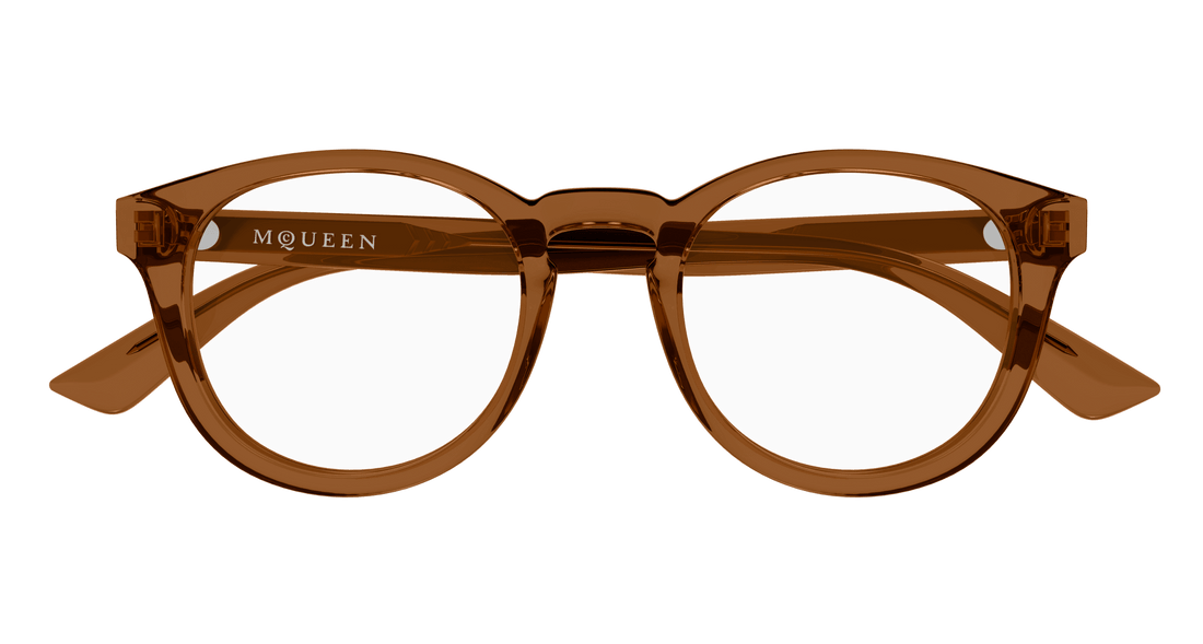 Occhiali da vista alexander mcqueen am0514o 004 marron round unisex taglia 48mm - Vista dettagliata