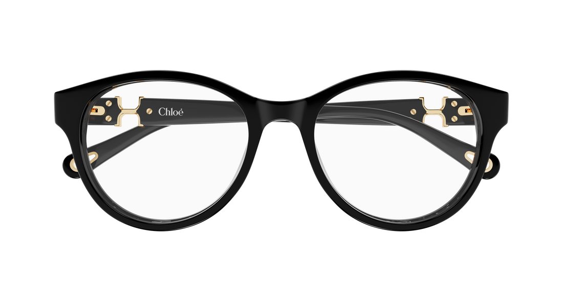 Óculos graduados chloé ch0376oa 001 negro round/oval/panthos femenino tamanho 53mm - Vista de detalhe