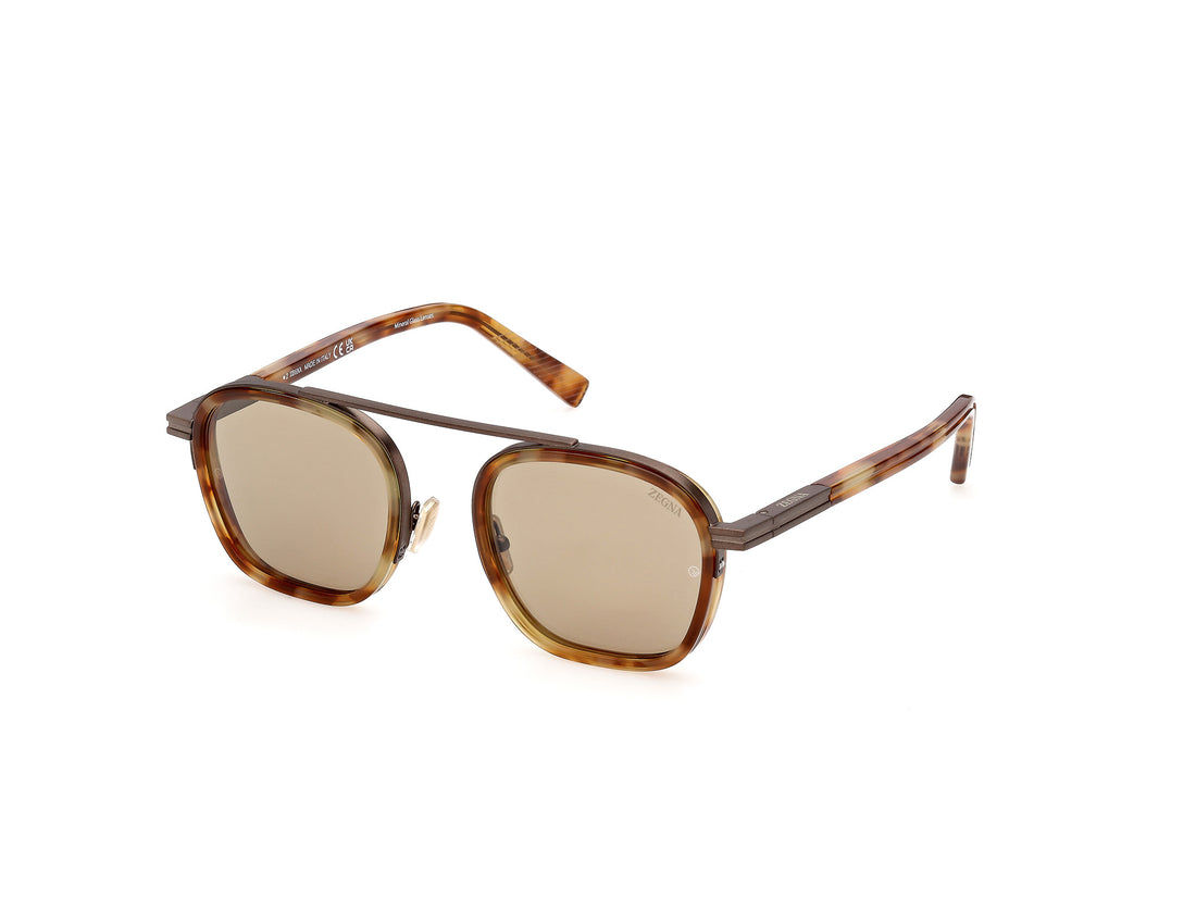Solbriller ermenegildo zegna ez0231 55e havana geometric masculino størrelse 51mm - Hovedvisning
