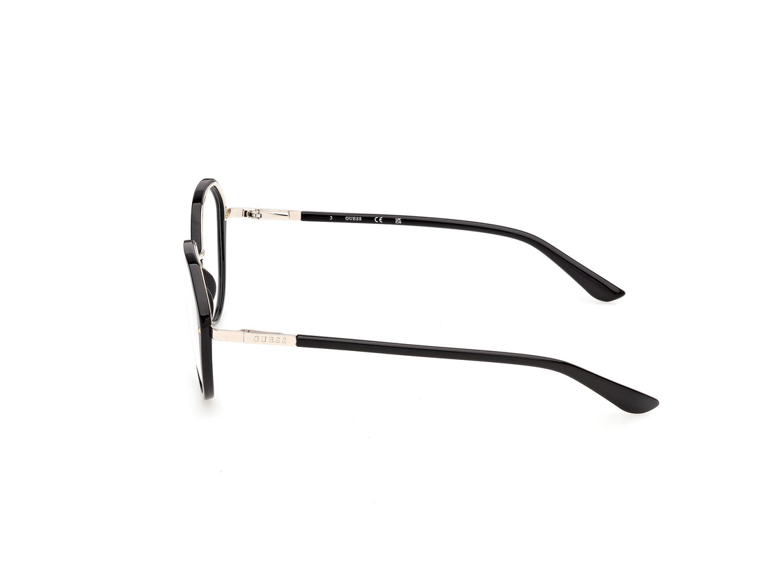 Óculos graduados guess gu50387 001 negro round femenino tamanho 53mm - Vista de detalhe